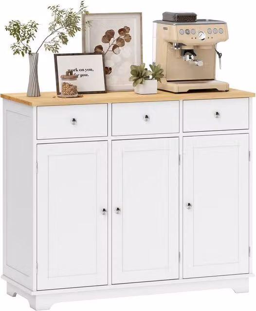 HOMCOM Modern Sideboard Buffet Cabinet with Adjustable Shelves and Drawers in White