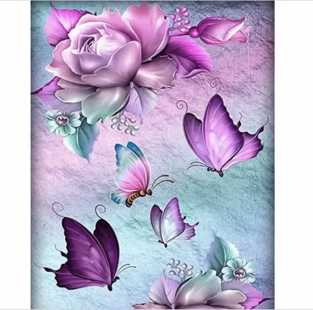 Syntego Purple Peony and Butterflies Paint by Numbers Kit, Multicolour