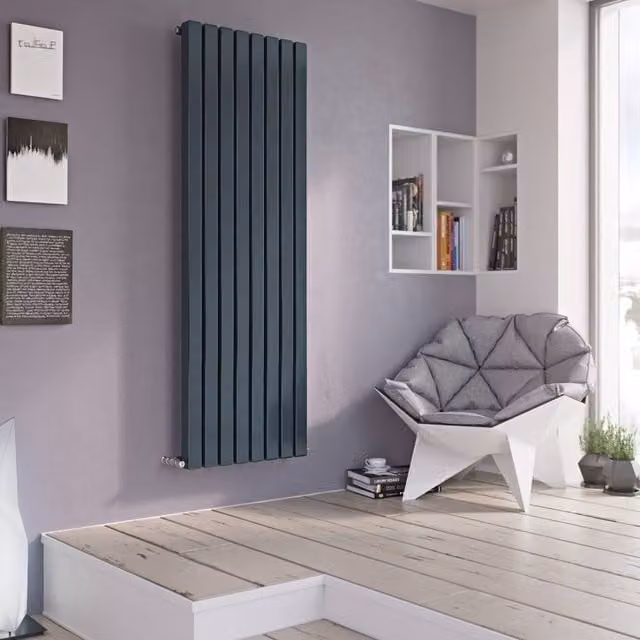 Bathroom Kingdom Vulkan Anthracite Single Square Vertical Radiator, Grey, H: 180 cm, W: 28.5 cm