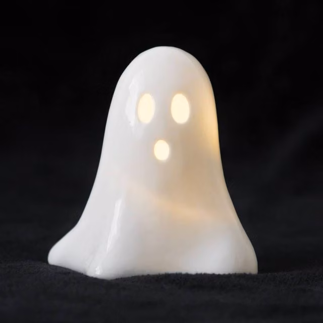 Uniqueful Ceramic LED Ghost Night Light Halloween Decoration in White