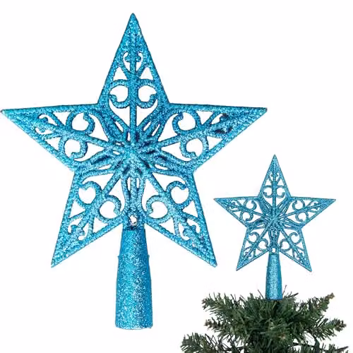 Shatchi Blue Glitter Star Christmas Tree Topper, 14.5 cm
