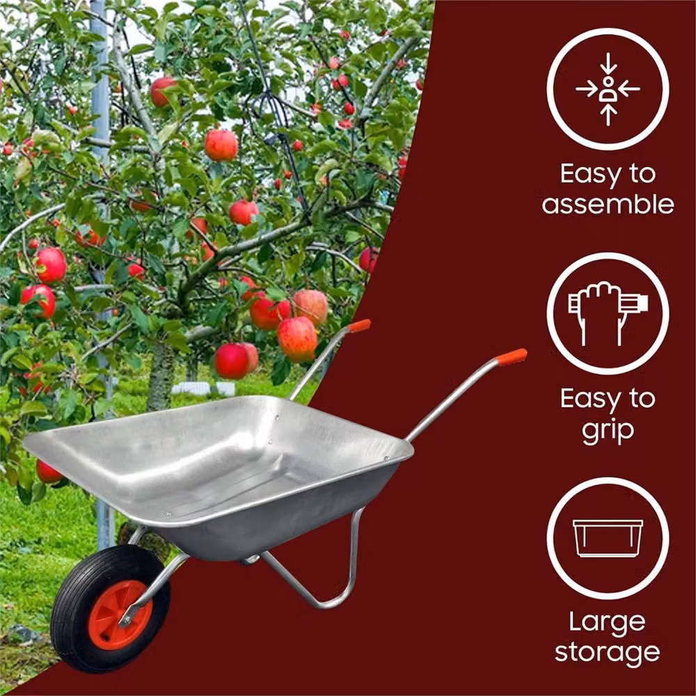 Nordara 65L Galvanised Metal Wheelbarrow with 12 inch Pneumatic Tyre in Silver – 3