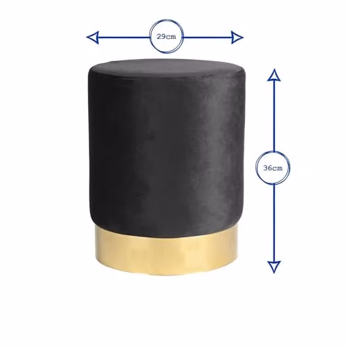 Harbour Housewares Velvet Round Pouffe Footstools, Pack of 2, Black with Gold Base, W/D/H: 29 x 29 x 36 cm – 3