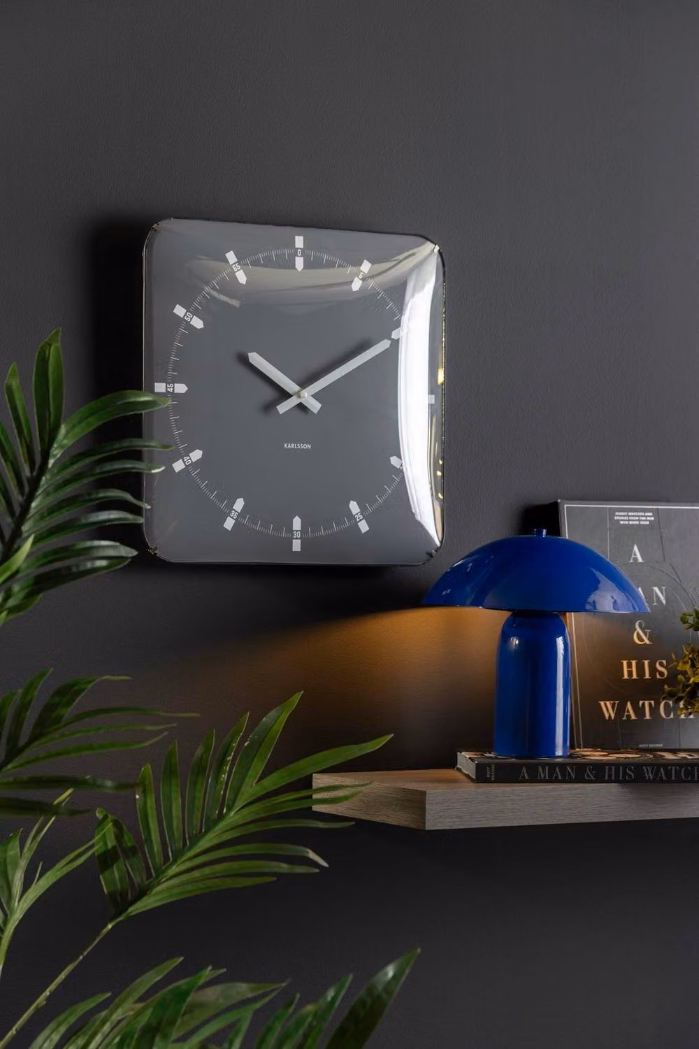 PRESENT TIME Karlsson Square Wall Clock with Sucinto Dome in Cool Grey – 2