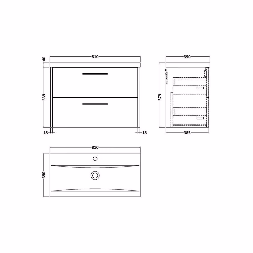 Balterley Winshill Contemporary 2 Drawer Wall Hung Vanity Basin Unit, Grey, Width: 80 cm – 4