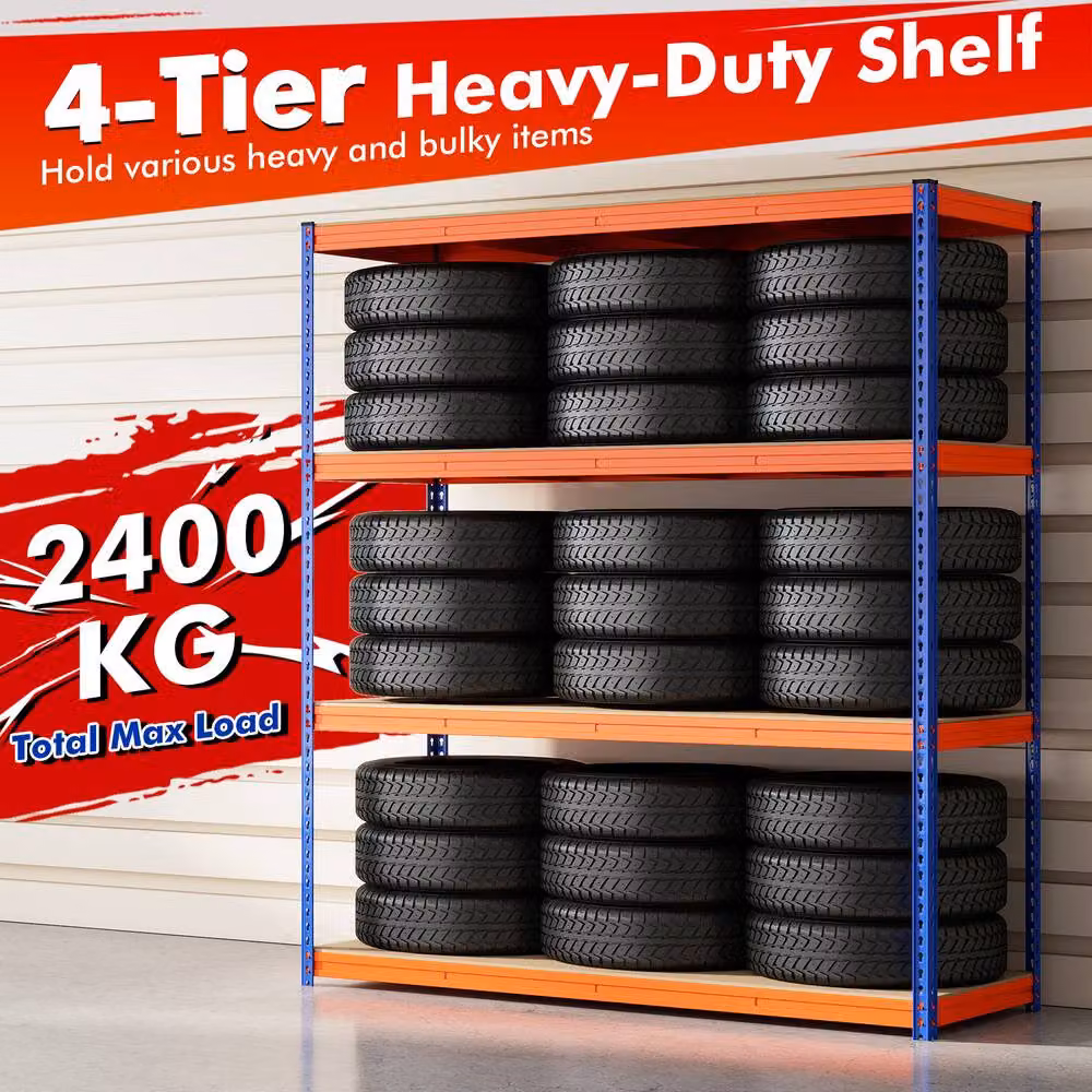 Gymax 4-Tier Heavy Duty Metal and MDF Storage Rack Shelving Unit in Orange – 5