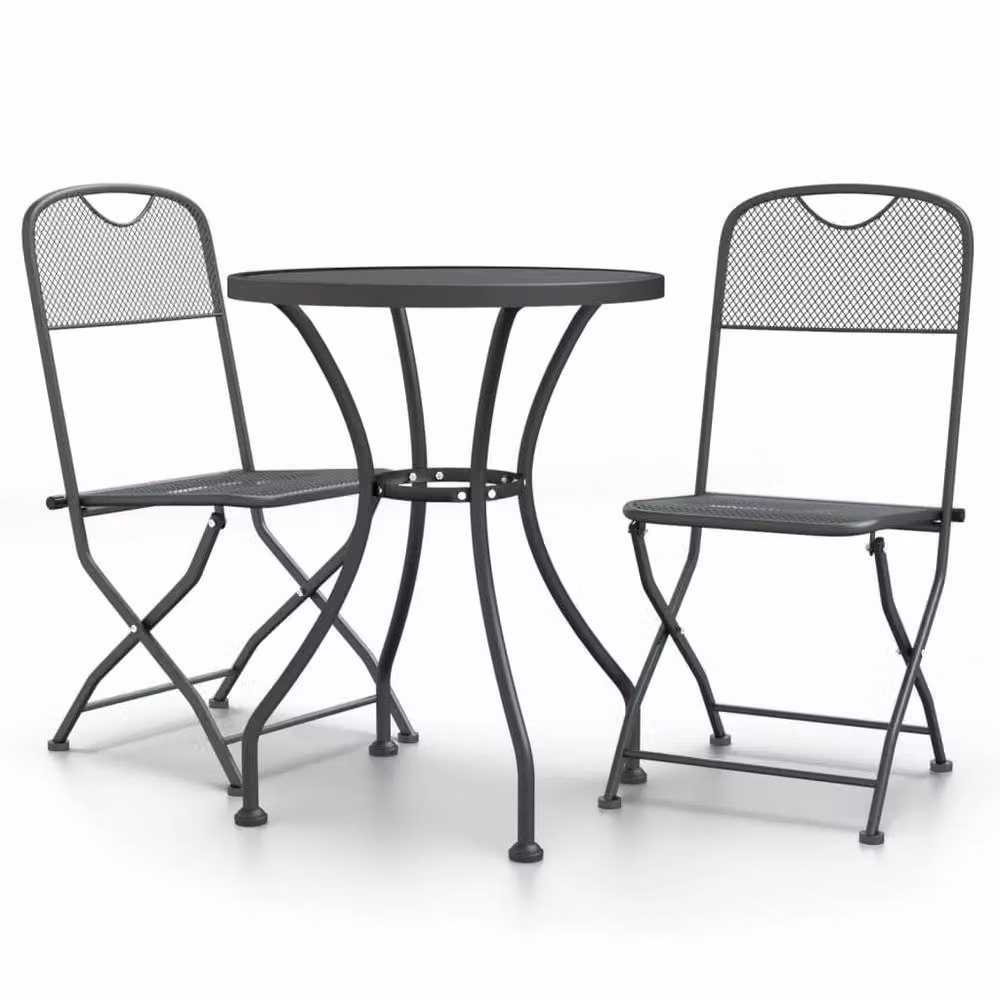 Berkfield Home 3 Piece Modern Garden Dining Set in Anthracite Black Expanded Metal Mesh – 2