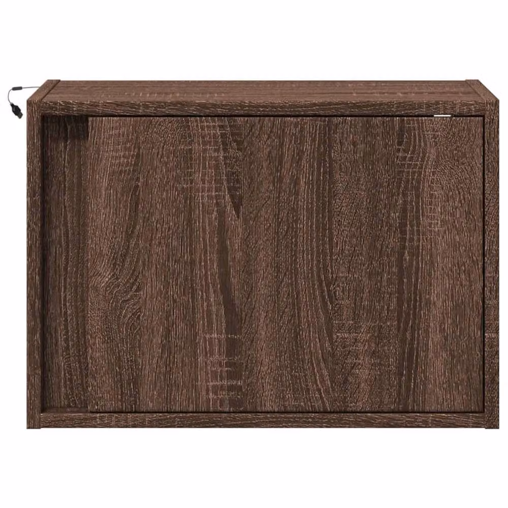 Berkfield Home Wall-mounted Bedside Cabinet with Integrated LED Lights in Brown Oak – 6