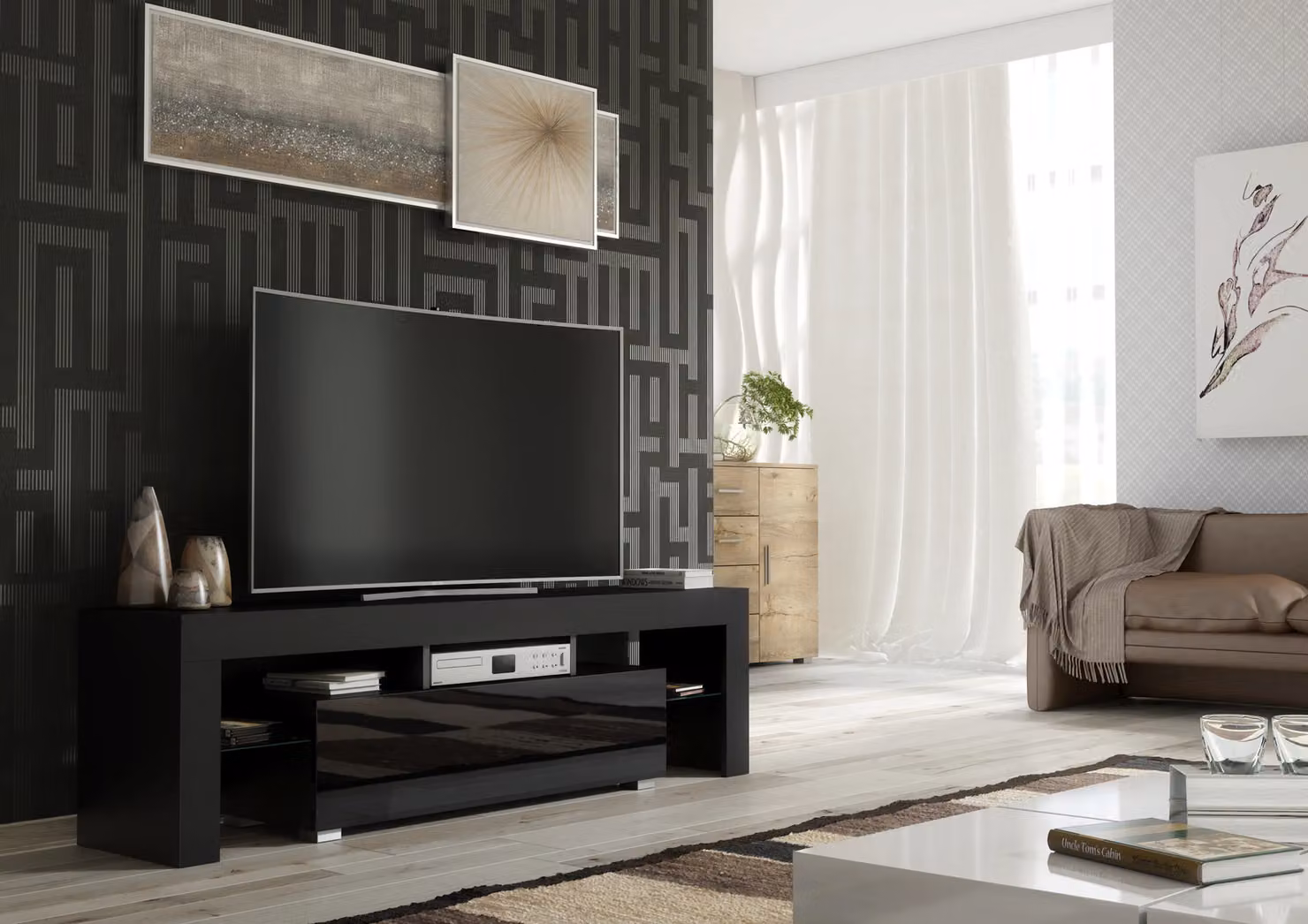 Creative Furniture Modern Glossy Black TV Unit W/D/H: 160 x 35 x 45 cm – 2