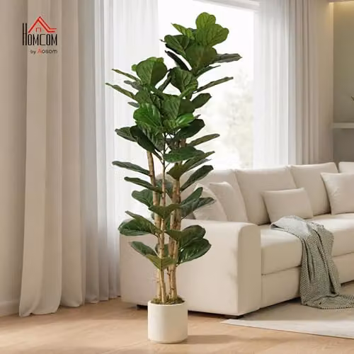 HOMCOM 180cm Artificial Fiddle Leaf Fig Tree in Green and White – 2