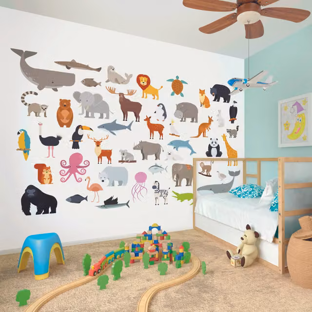 Origin Murals Animal Collection Wall Mural in Multicolour and White