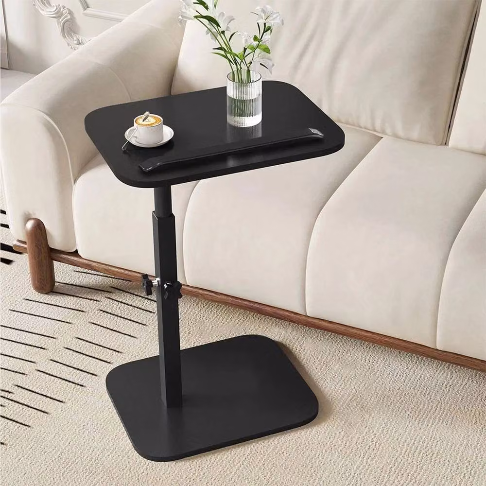 FORGEVIO Adjustable C-Shaped Sofa Side Table in Black with Rotating Wood Top – 4