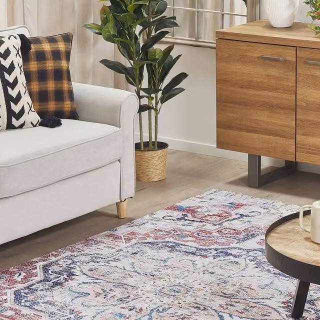 Wyld and Coco Handwoven Distressed Oriental Rug in Multicolour Polyester and Cotton, W: 140 cm, L: 200 cm – 1