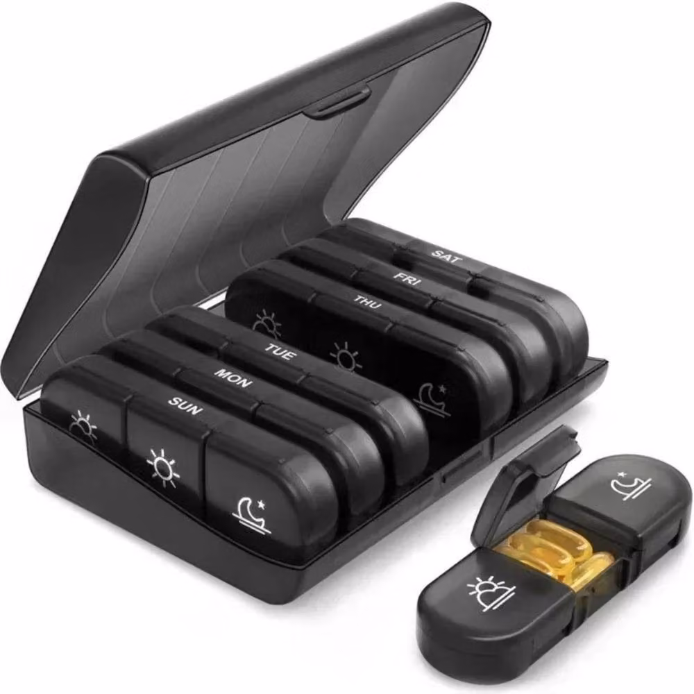 EONLION Black 7 Day Weekly Pill Box Storage Container Organizer, Width: 50 cm – 3