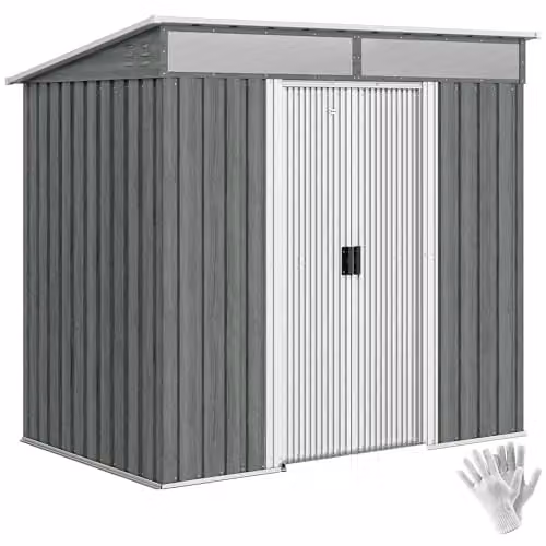 Outsunny Metal Pent Garden Shed in Grey with Sliding Door and Lockable Foundation