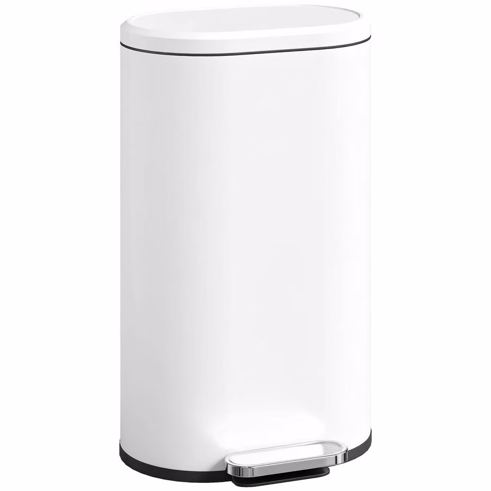 HOMCOM Slim Rectangular 30L Pedal Bin with Soft-Close Lid and Fingerprint-Proof Finish in White – 2