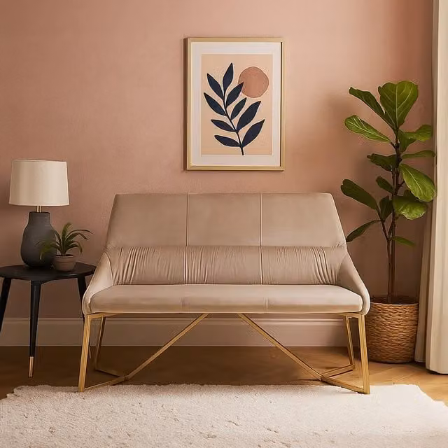 Fifty Five South Mid-Century Velvet Bench in Grey and Gold
