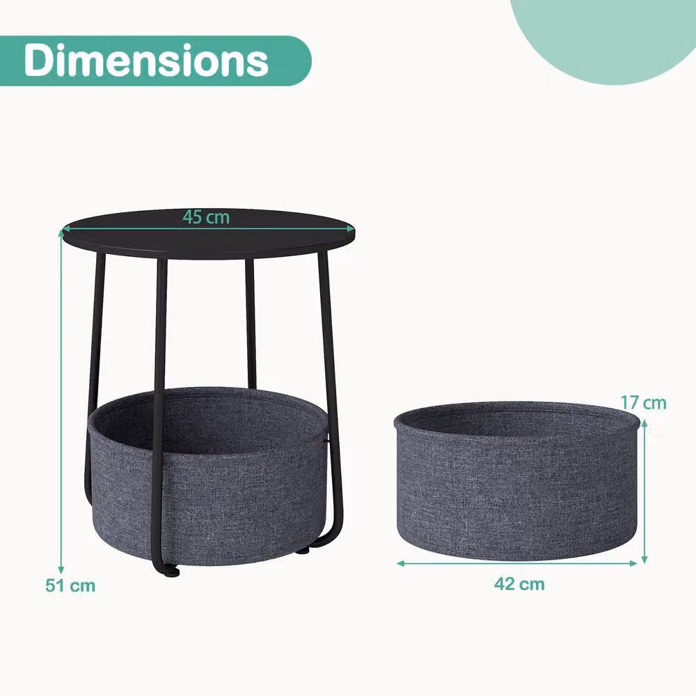 Gymax Modern 2-Tier Round End Table with Fabric Basket in Black – 2
