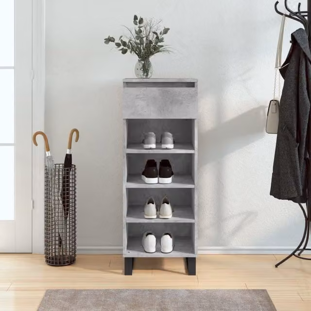 Berkfield Home Modern Shoe Cabinet in Concrete Grey, W/D/H: 40 x 36 x 105 cm