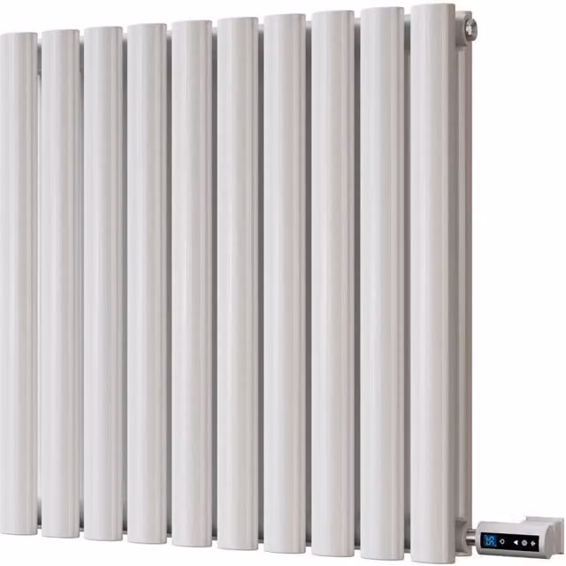 UK Radiators Omeara White Electric Elliptical Tube Horizontal Designer Radiator with WiFi and App Control, H 60 cm x W 58 cm x D 8.5 cm