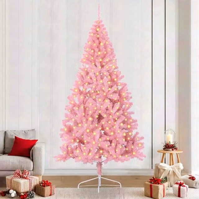 Berkfield Home Artificial Pre-lit Christmas Tree with 300 LEDs, Pink, Height: 240 cm – 1