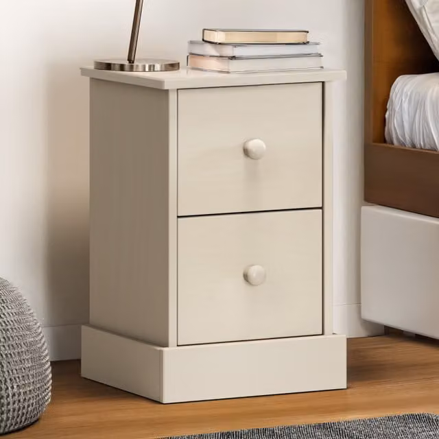 Mercers Furniture White Farmhouse 2 Drawer Bedside Cabinet Made of Solid Pine Wood W/D/H: 32 x 35 x 54 cm