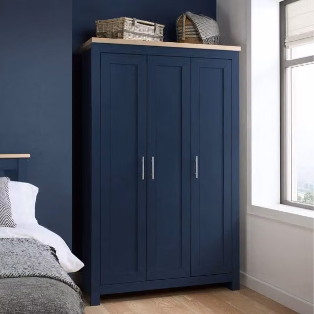 Birlea Classic Blue and Oak Wardrobe with Hinged Doors and Hanging Rod