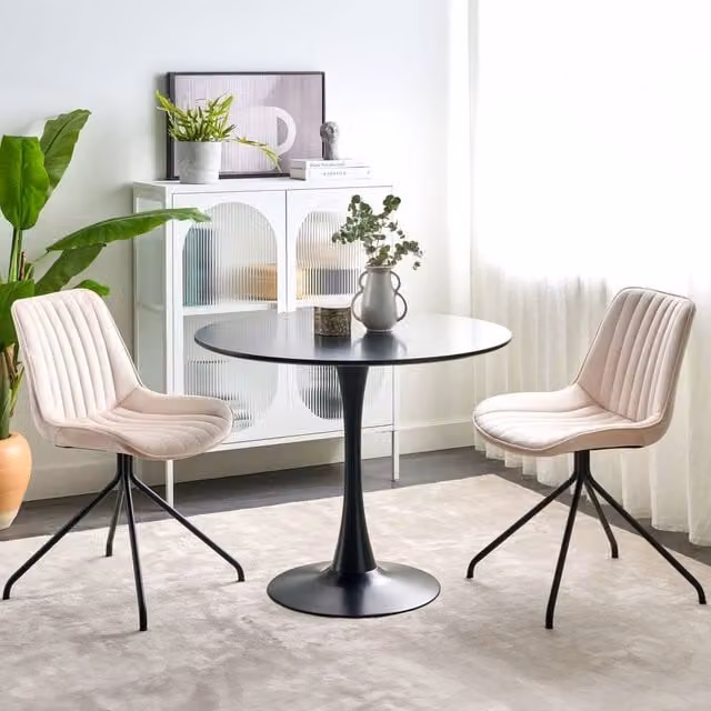 Wyld Haus Velvetique Beige Dining Chair with Swivel Metal Base – 1