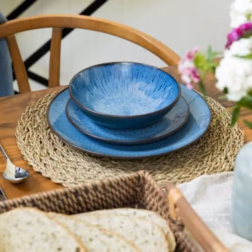 Scandi Home Set of 4 Blue Reactive Glaze Stoneware Side Plates, Diameter: 20 cm – 5