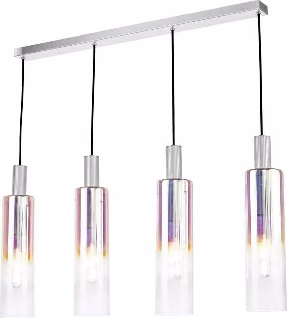 Dar RUB0432 Modern Suspended Glass Pendant Light in Silver, Dimmable and Height Adjustable