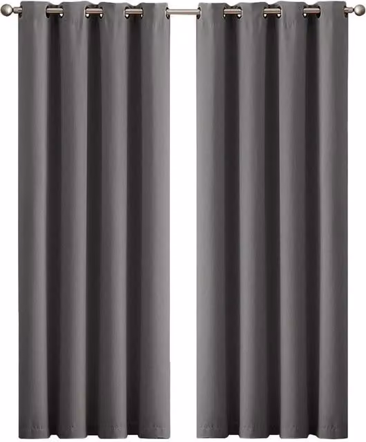 VOGREX Grey Thermal Blockout Eyelet Curtains, 2 Panels, W: 167 cm, H: 183 cm