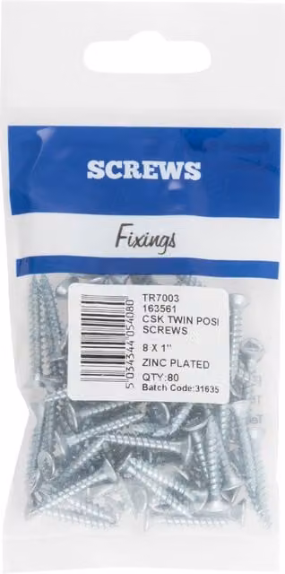 Hiatt Silver Galvanised Pozidriv Countersunk Wood Screws, Diameter: 8.0 mm, Length: 25.4 mm