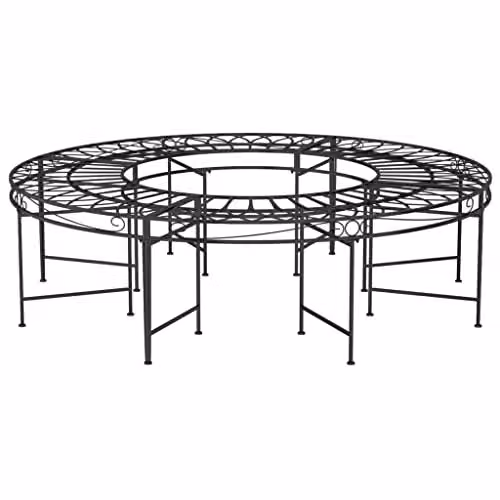 vidaXL Round Tree Bench in Black Matt Steel, Diameter: 160 cm
