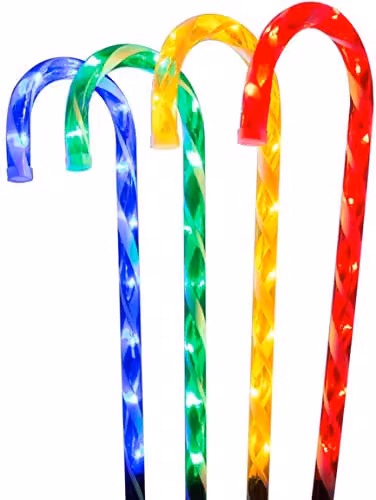 The Christmas Workshop Multi-Coloured Outdoor Christmas Candy Cane Decorations with 40 LED Light Bulbs, 4 Pack, Height: 64 cm – 1