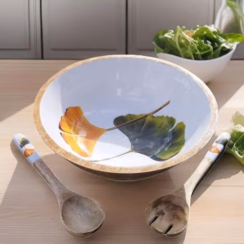Hartsmede Brown Mango Wood Salad Bowl with Spoons, Diameter: 30.48 cm