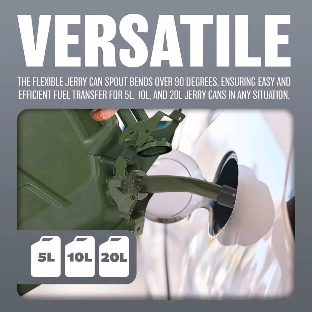 Flavora Green Steel Metal Jerry Can with Flexible Rubber Pouring Spout – 5