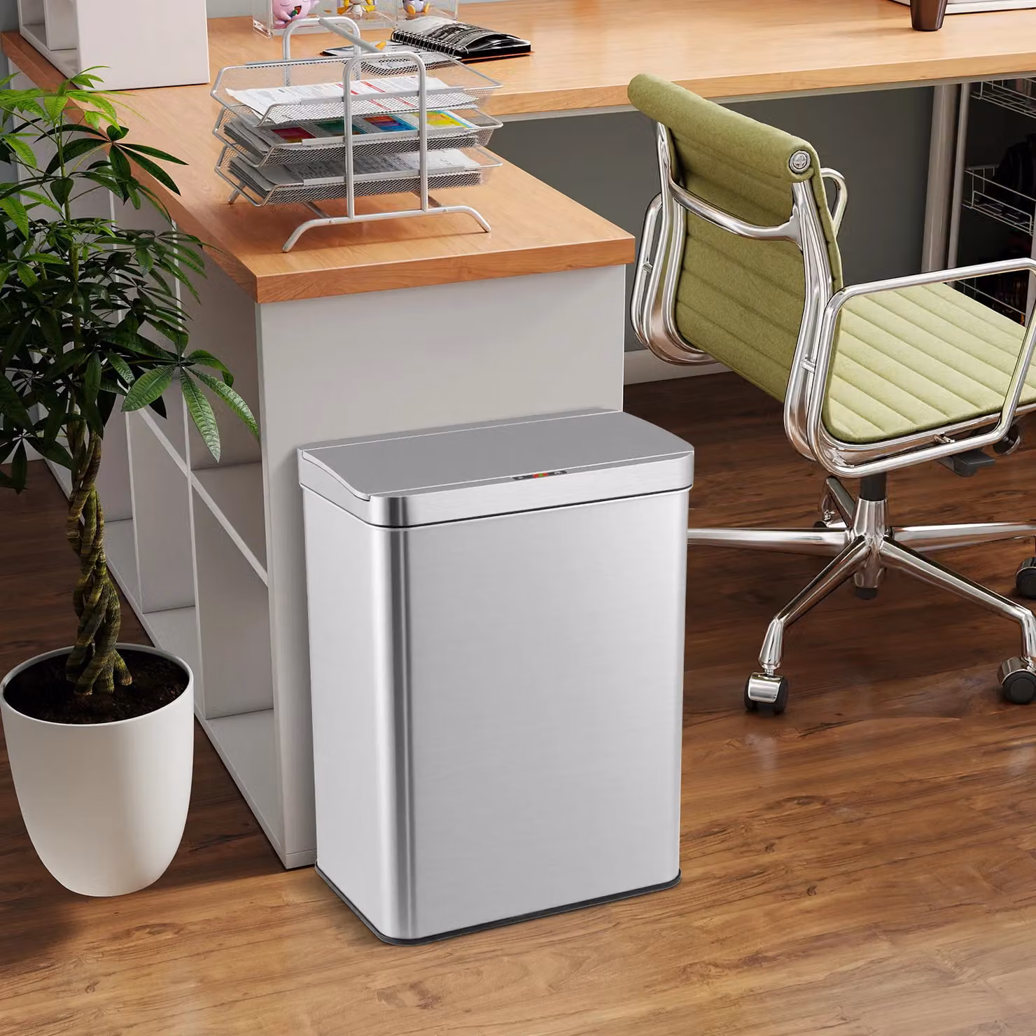 Gymax 53L Automatic Motion Sensor Trash Can with Soft Close Lid in Metallic Silver – 3
