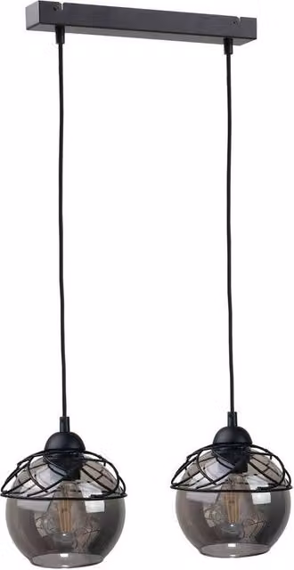 Netlighting Mera Bar Pendant Ceiling Light in Black with Transparent Glass and 2x E27 Sockets, 50 cm