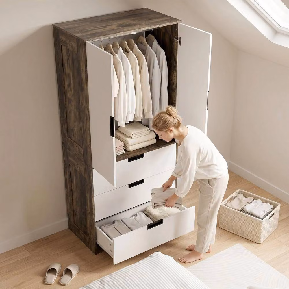 PAWNORA Modern White Matt Clothes Storage Cupboard with Integrated Drawers, H 180.0 x W 80.0 cm – 4