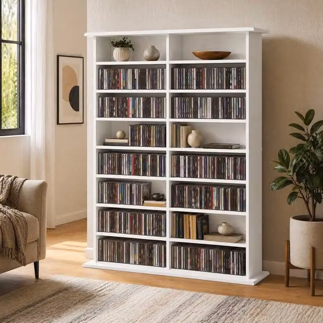 STILVORA White CD Storage Unit with Adjustable Shelves