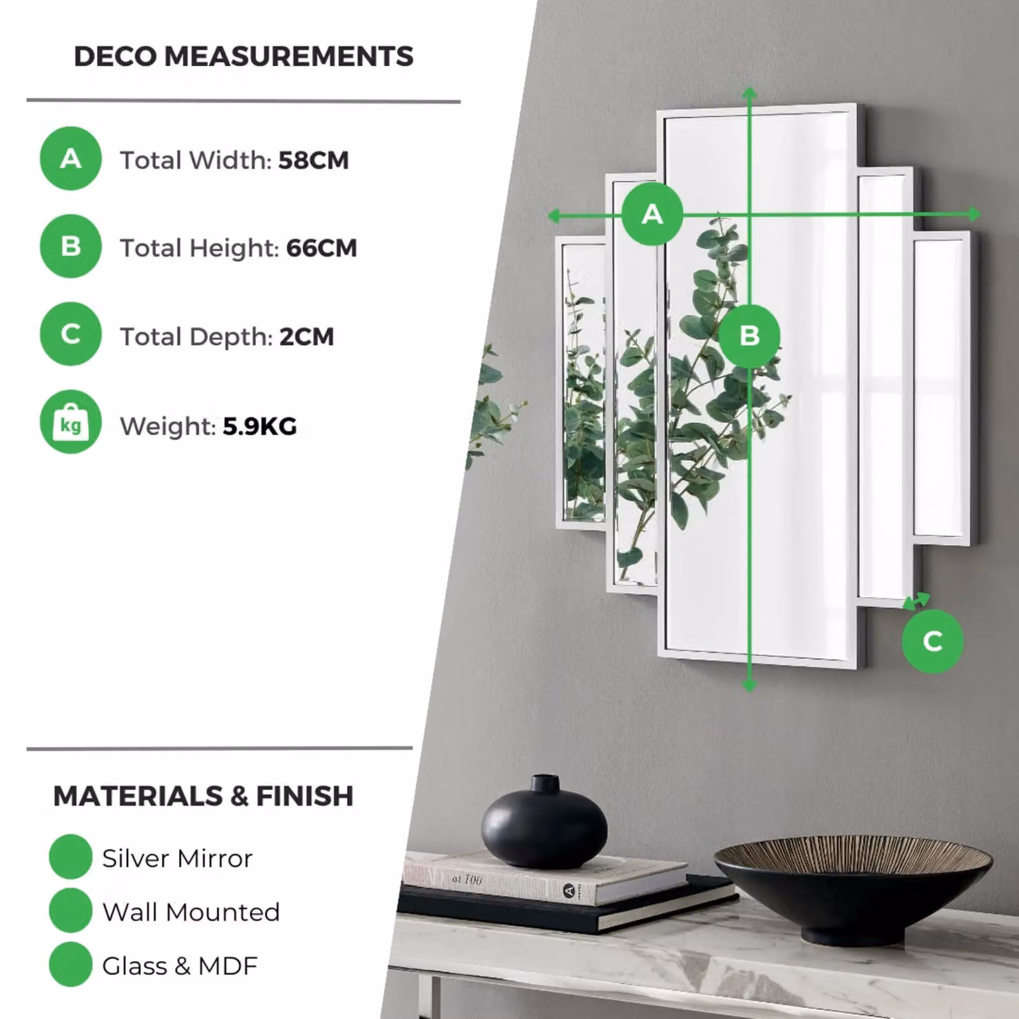 FurnitureboxUK Deco Art Deco Inspired Small Rectangular Silver Framed Wall Mirror – 4