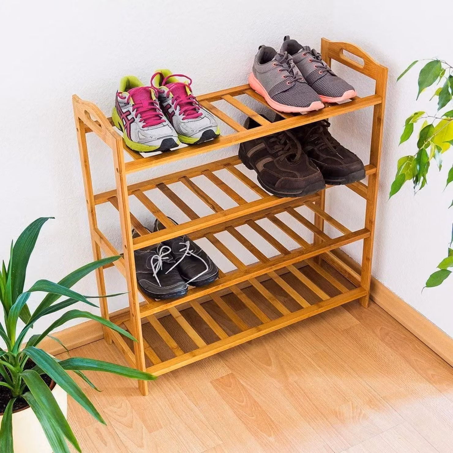MantraRaj 4-Tier Bamboo Shoe Rack and Multipurpose Storage Shelf in Brown, W/D/H: 80 x 26 x 66 cm – 3