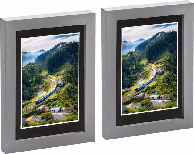 Nicola Spring Pack of 2 Grey Rectangular Photo Frames with White Mounts for 10 x 15 cm Photos – 3
