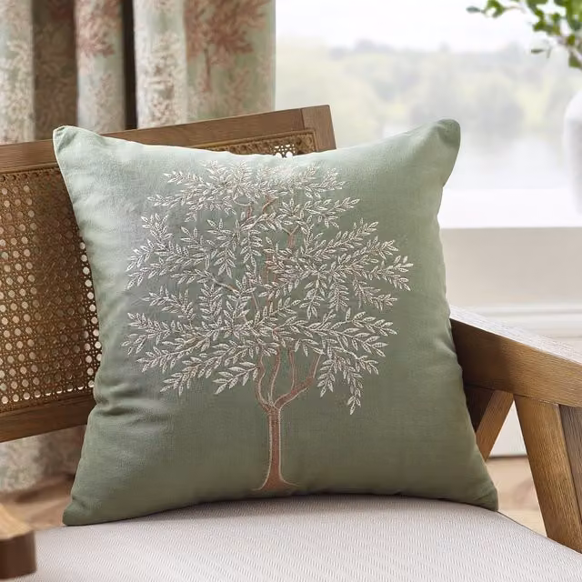 Catherine Lansfield Woodland Trees Green Square Cotton Filled Cushion W/D/H: 45 x 45 x 45 cm