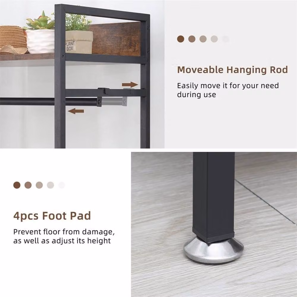 NESTLUNE Rustic Wood and Metal Clothes Hanging Rail in Brown, W: 100 cm, D: 15 cm, H: 50 cm – 4