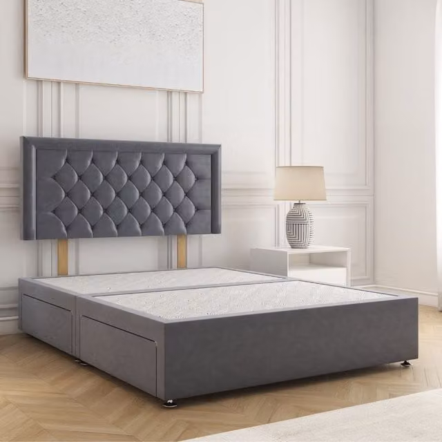 BSSPOKE Nova Plush Velvet Super King Divan Bed with 24 inch Headboard and 4 Drawers in Charcoal Grey