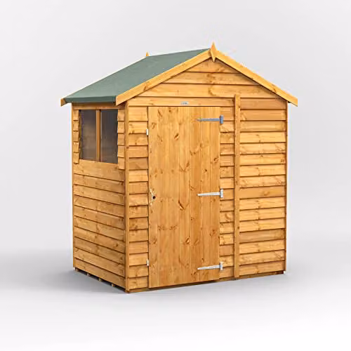 Powersheds Premium Apex Overlap Wooden Garden Shed in Brown with Toughened Glass and Security Features