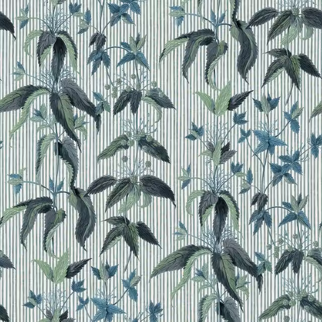 House of Hackney URTICA Myrtle Stripe Botanical Wallpaper Sample in Green, 42.0 x 29.7 cm