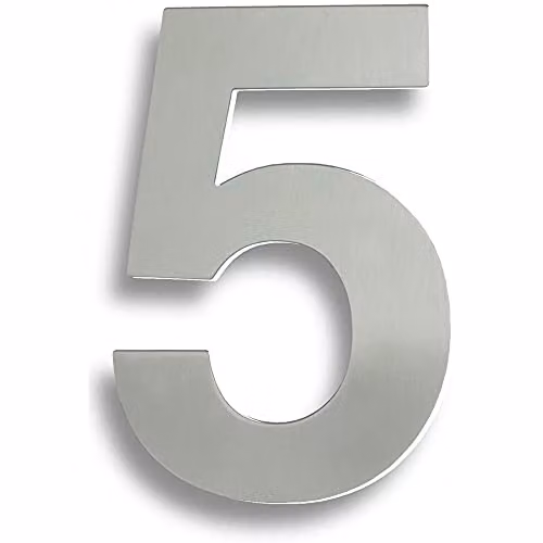 Loops Satin Stainless Steel Numeral 5 in Silver, Height: 17.8 cm