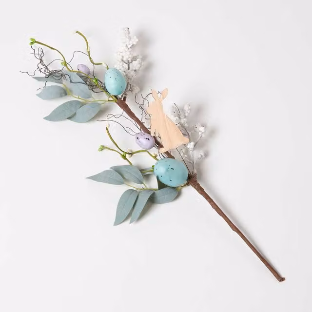 Homescapes Blue Easter Egg and Bunny Artificial Eucalyptus Stem